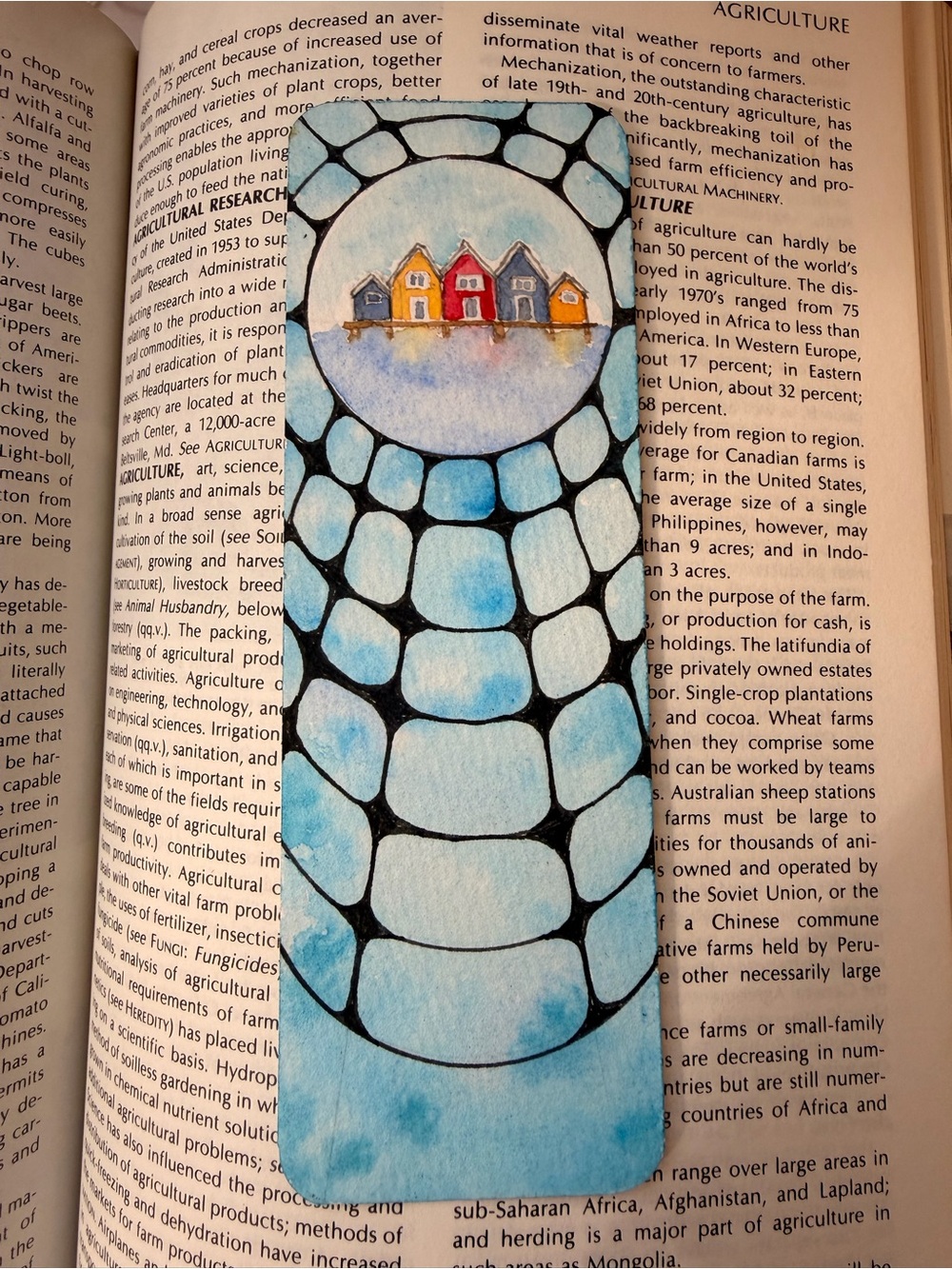 Original Watercolor Bookmark | Coastal Village | Hand Painted | OOAK Gift